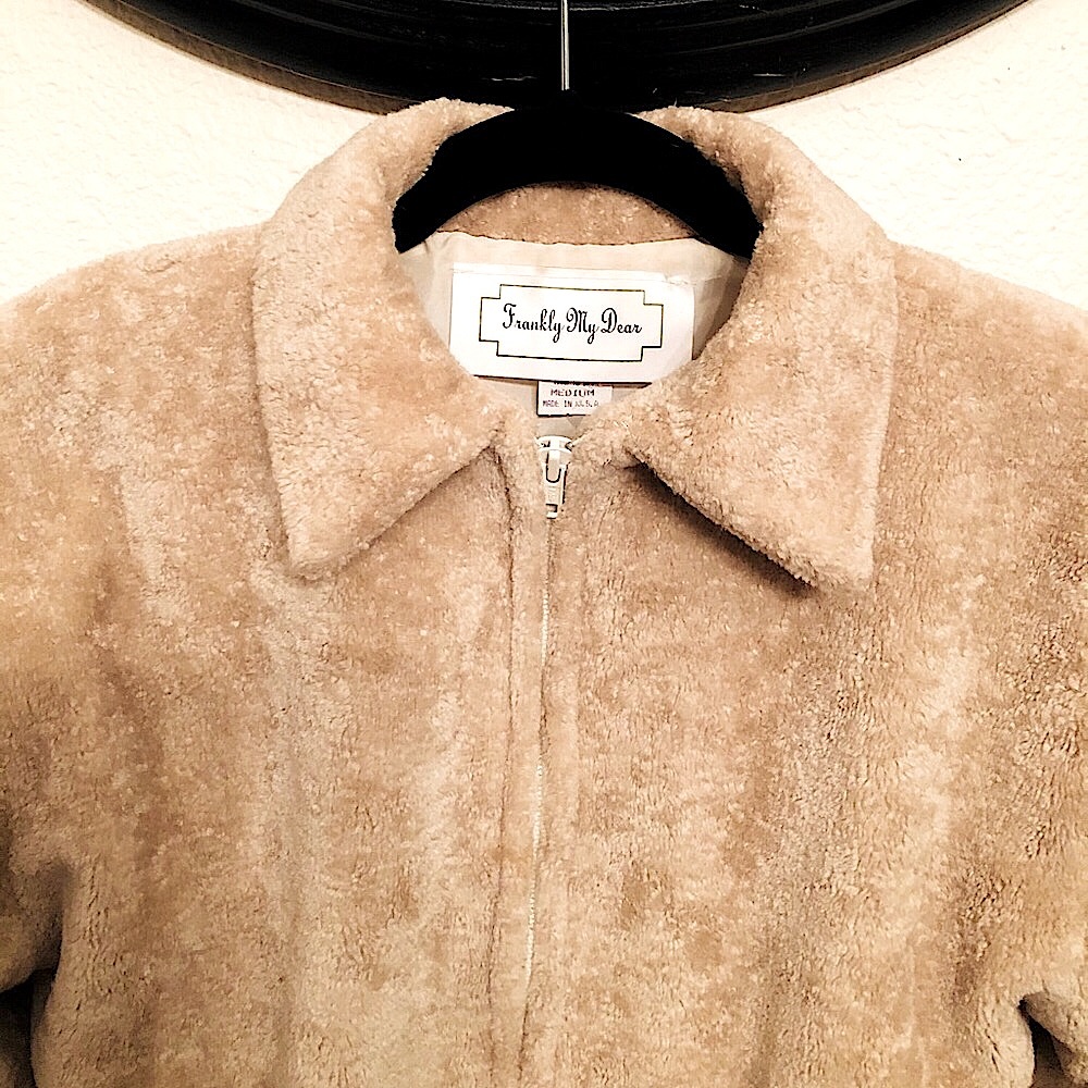 FUR JACKET COAT SWEATER LINED TEDDY FLEECE SHERPA   NEW  “FRANKLY MY DEAR” M